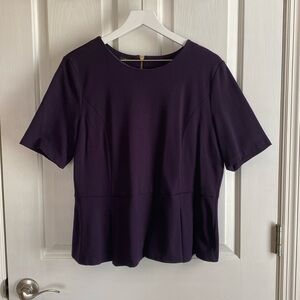 Talbots Womens Plum Short Sleeve Rounded Neck Peplum Style Top Size XLP